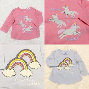OLD NAVY 2 PIECE Bundle Graphic Rainbow Unicorn Long-Sleeve Shirt Top TEE  6-12M